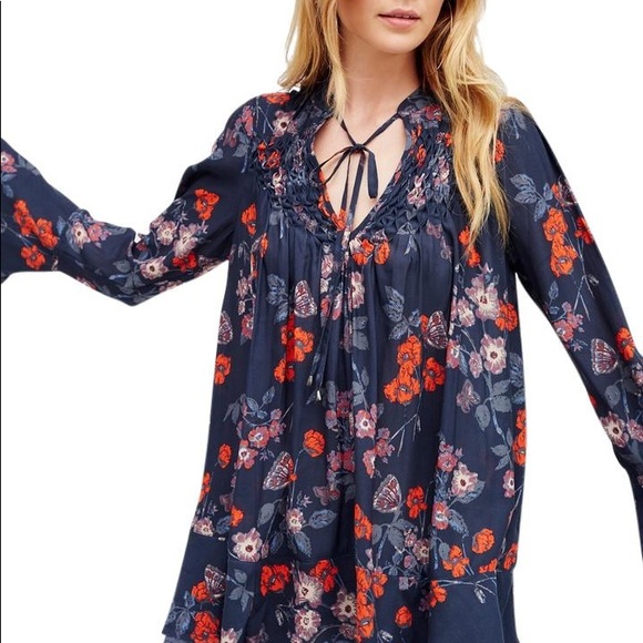 Free People Tops - Free People So Fine Tunic Medium Blue Flower